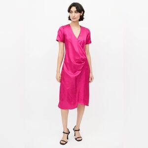 HORSES ATELIER Hot Pink Linen Midi Wrap Dress